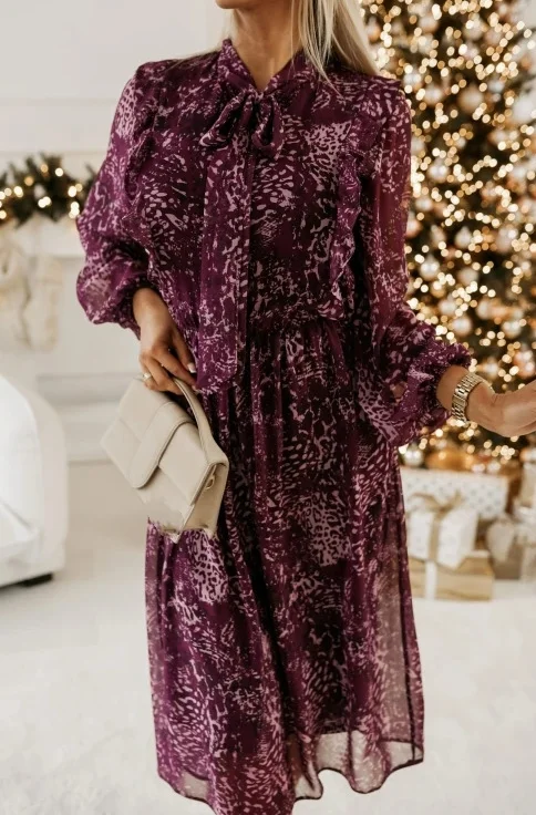 Long sleeved fashionable temperament casual color bow waist cinched dress for women's autumn 2025 new women's clothing - Image 3