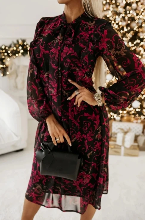 Long sleeved fashionable temperament casual color bow waist cinched dress for women's autumn 2025 new women's clothing - Image 5